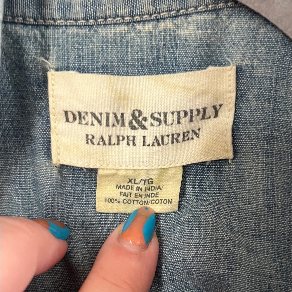 Americana Chambray Denim & Supply Blue Jean Jacket Western Shirt American Flag - Picture 4 of 8